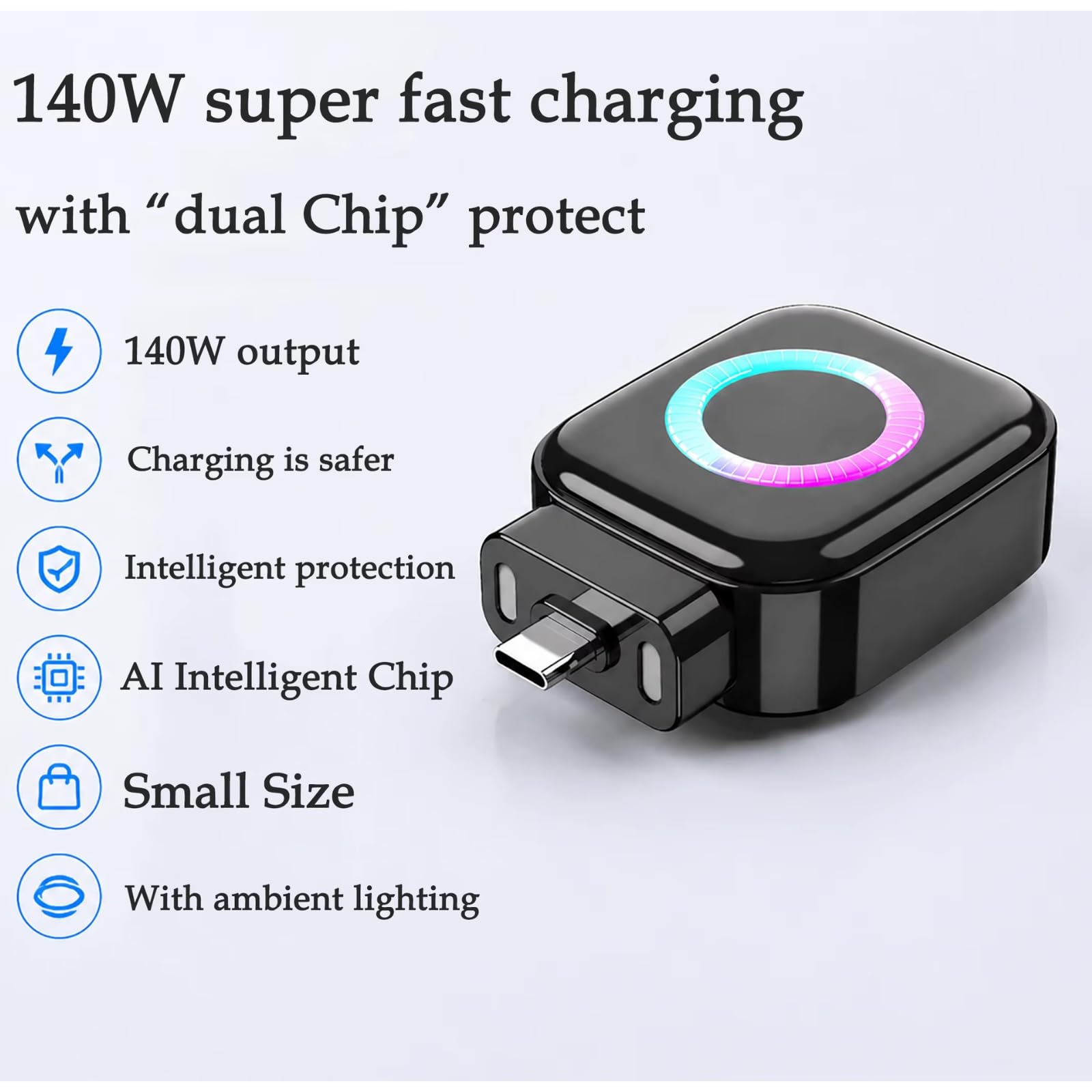Smart Auto Stop Charge Smart Charger, 140W Auto Cut-Off Charger Protector with AI Full-Charge Disconnect, Prevent Battery Aging and Extend Equipment Lifespan for Type C Cable Phone Laptop