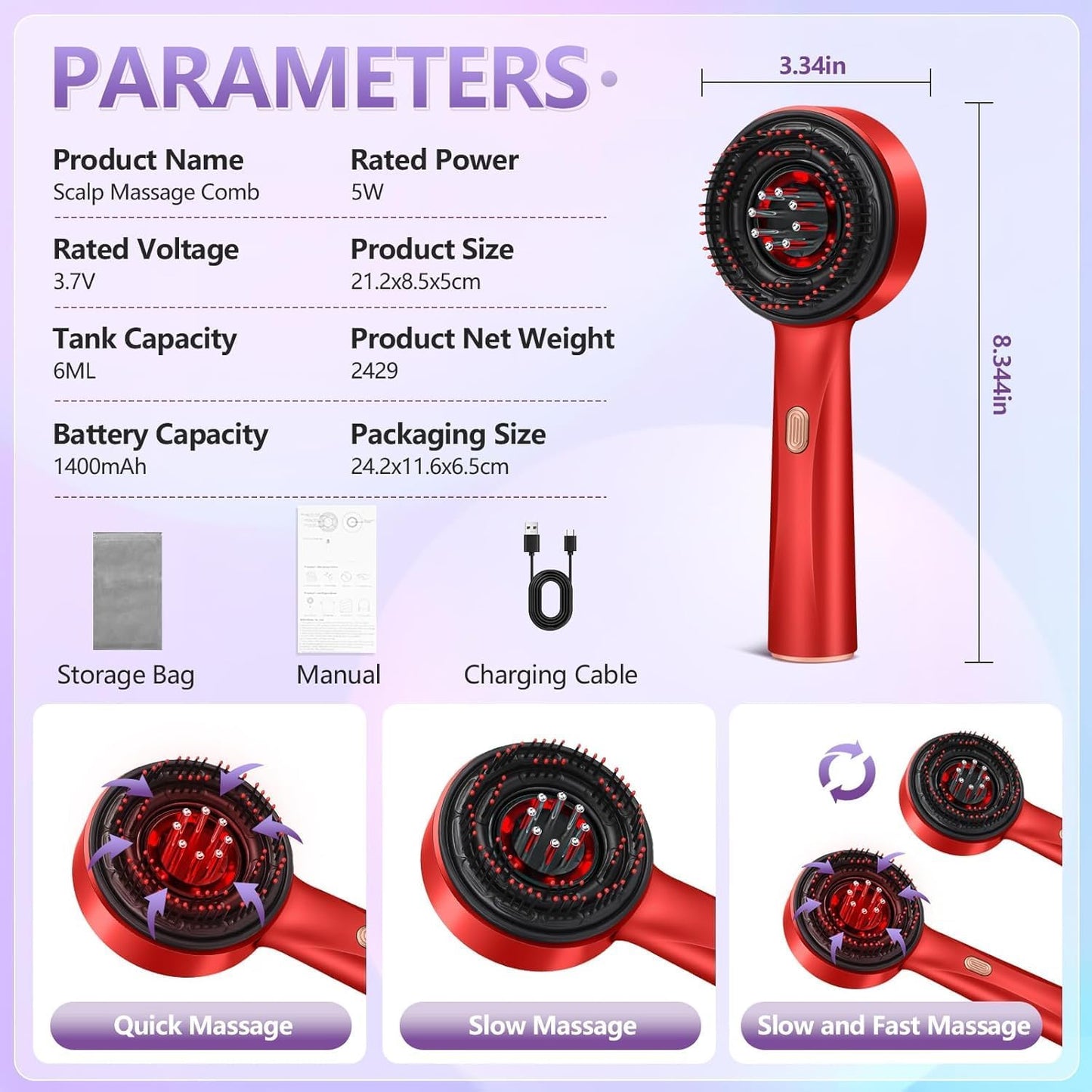 Premium Head Scalp Electric Massager Comb | Scalp Massaging Brush with 2 In 1 Hair Oil Applicator | IPX7 Waterproof,Portable Deep Massager For Hair & Head Relaxation at Home | S