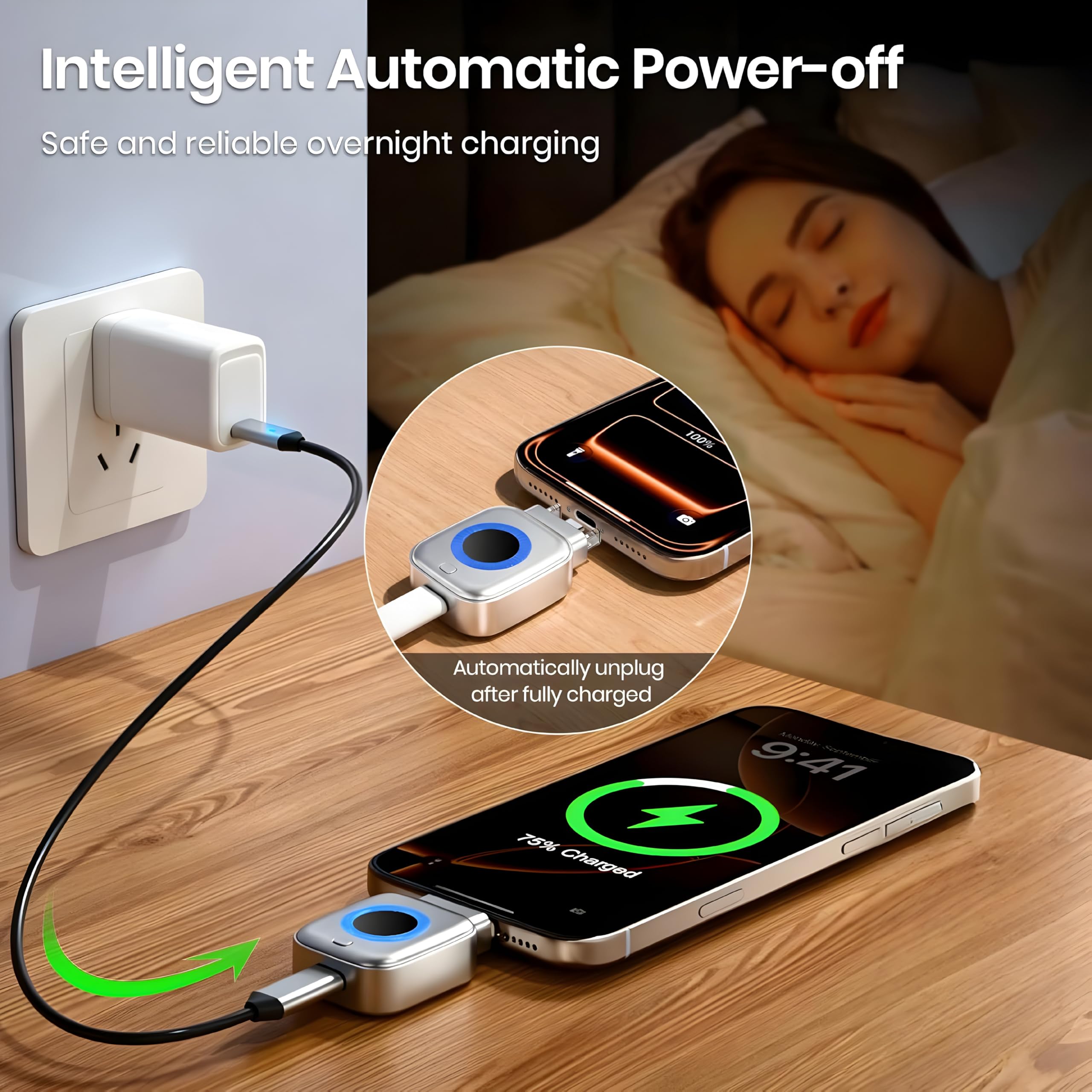 Smart Auto Stop Charge Smart Charger, 140W Auto Cut-Off Charger Protector with AI Full-Charge Disconnect, Prevent Battery Aging and Extend Equipment Lifespan for Type C Cable Phone Laptop
